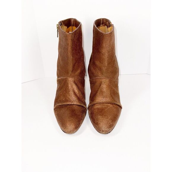 Billy Reid Womens Leather Ankle Boot Metallic Bronze Booties Zip Cone Heel 8.5 B - Picture 4 of 16